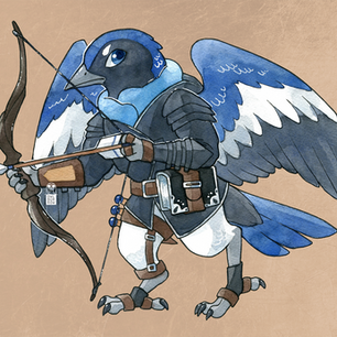 Character design based off a black-throated blue warbler, 2021.