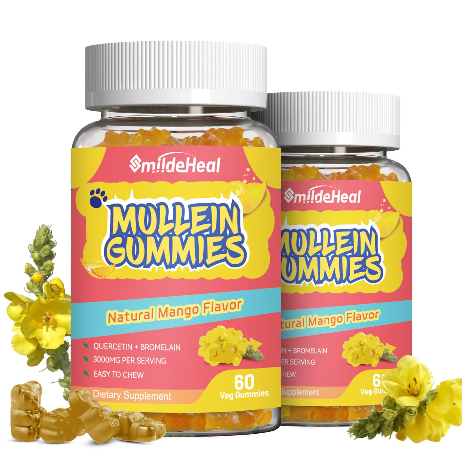 SmildeHeal Mullein Gummies 3000MG Mullein Leaf Extract Sugar Free Mullein Gummie