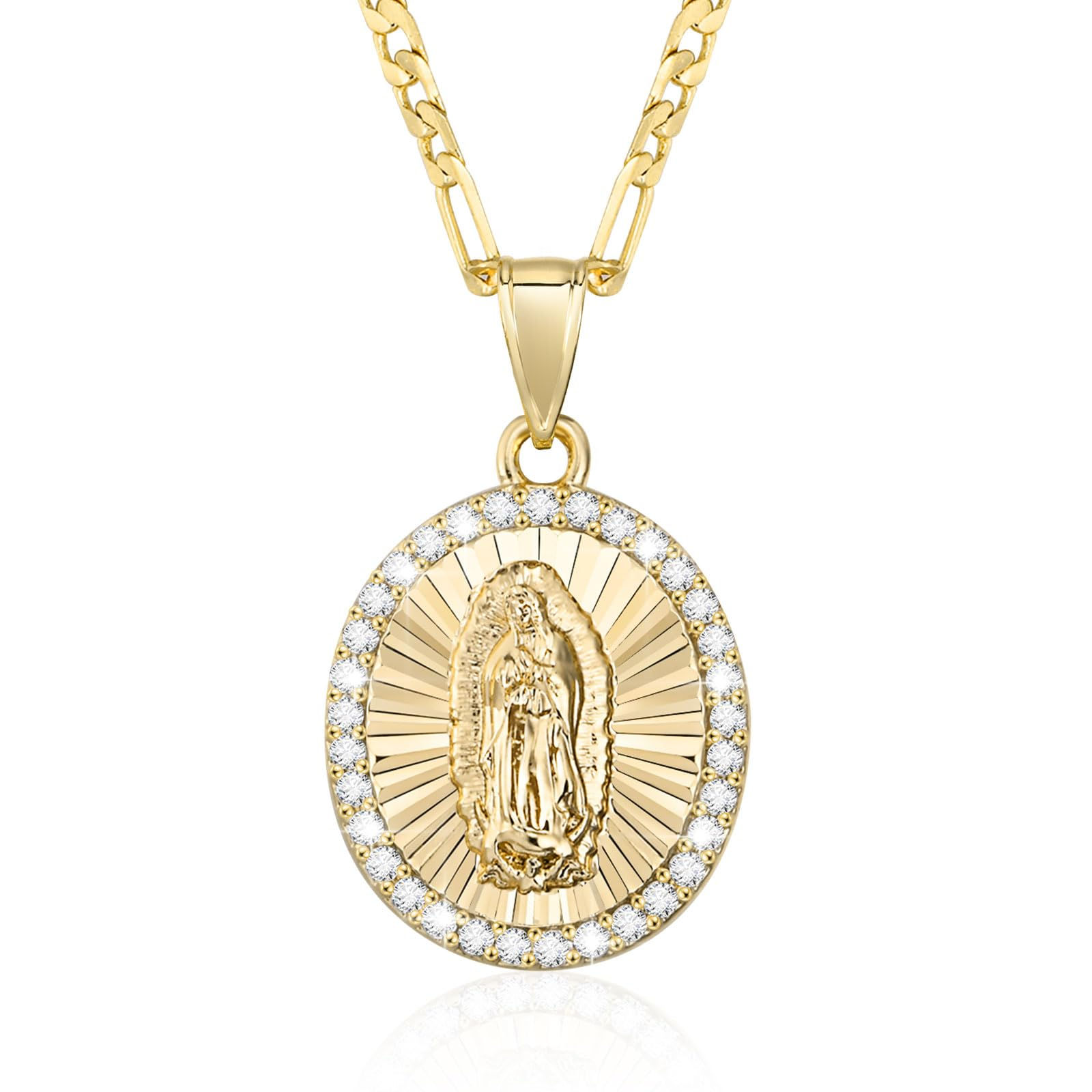 Hisatan 14k Gold Plated Guadalupe Virgin Mary Pendant Necklace for Women Cubic Z