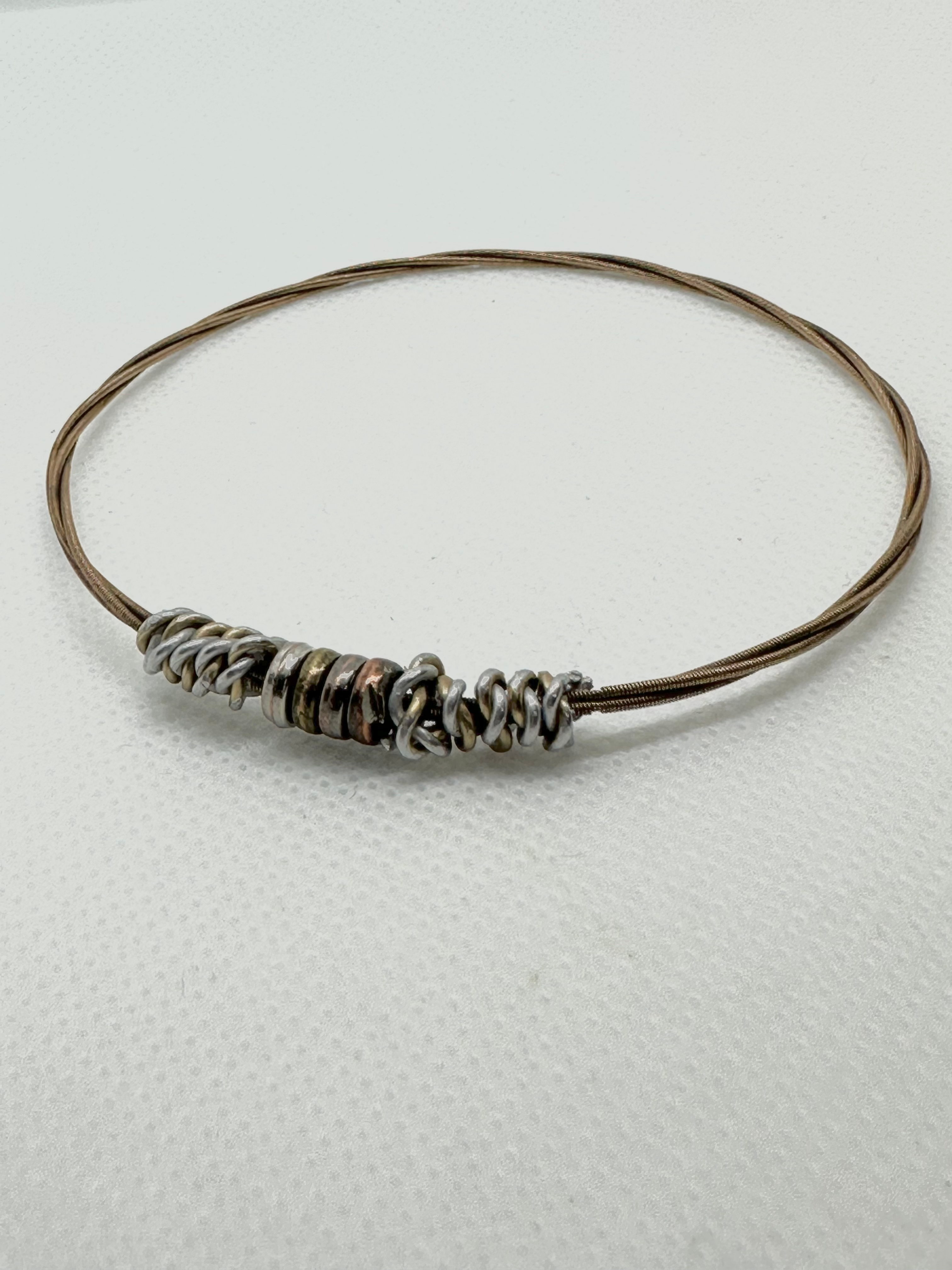 Guitar string bangle bracelet coil twist accent