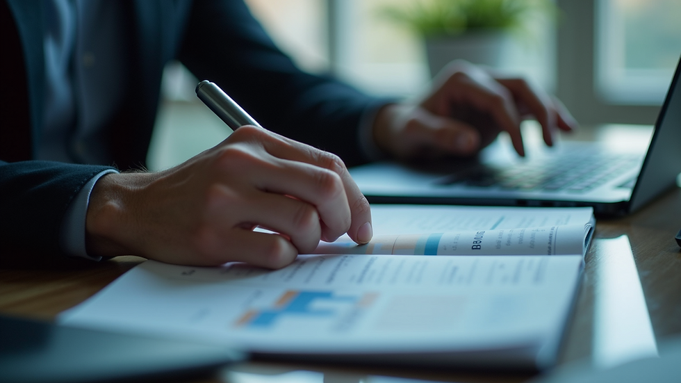 Close-up view of a person analyzing lead generation data on a laptop