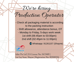 🔧 *NO EXP WELCOME!! PRODUCTION OPERATOR | 5 DAYS, SHIFT, YISHUN