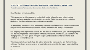 SOLID AT 30, A MESSAGE OF CELEBRATION AND APPRECIATION FROM ELDERS IN COUNCIL