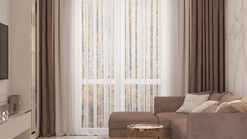 Лёгкая гостиная с выходом на балкон