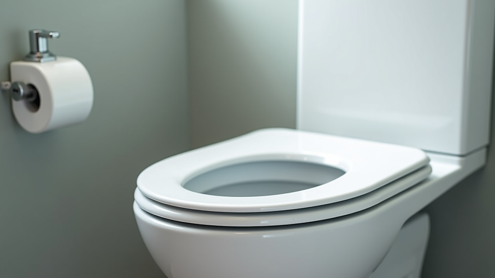 Close-up view of a white one-piece toilet bowl and flush handle