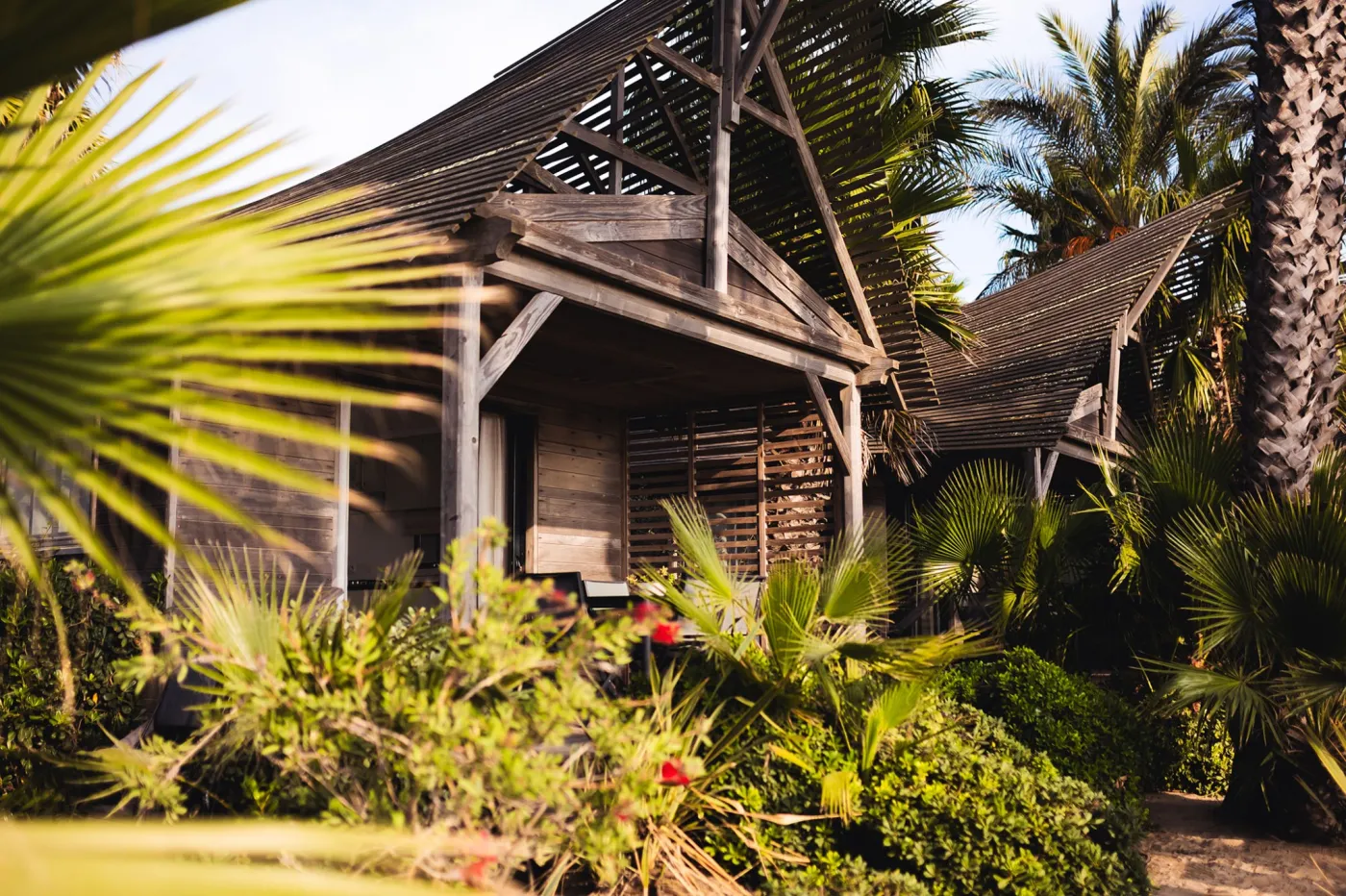 Exotic wooden lodge nestled in nature