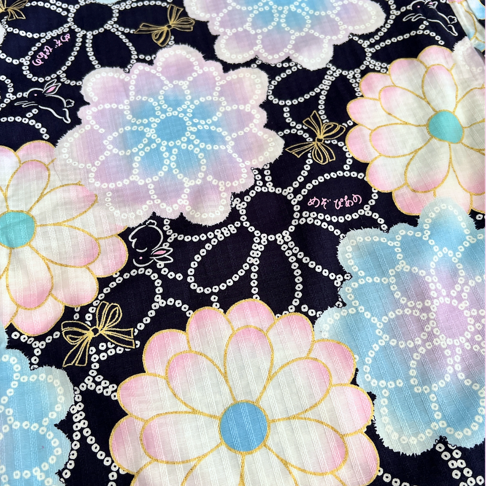 Thumbnail: 子供  女の子  2部式  浴衣  紺色  9-11Y 140cm / Girls 2-piece Navy Glitter Flower Yukata
