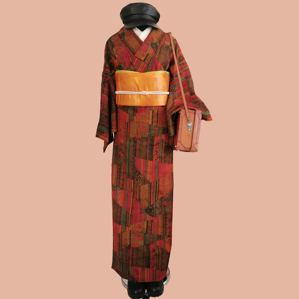 Thumbnail: 小紋着物 アンティーク赤 (小さめ) / Komon Antique Kimono (Red) (Short)