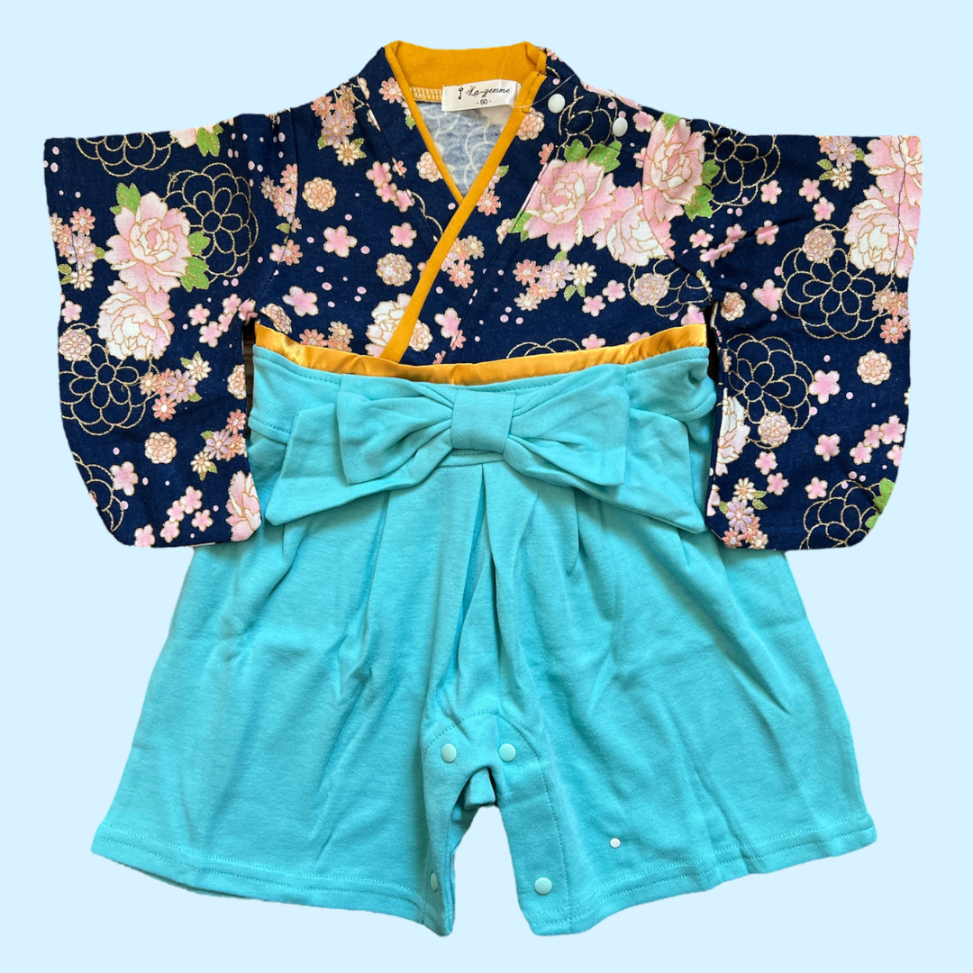 ベビー袴 女の子 お食い初め 牡丹桜柄 70,90cm / Baby Girl's Navy Hakama Flower Pattern 70,90cm