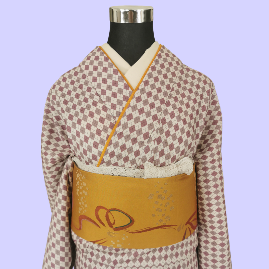 小紋 カフェ着物 アーガイル ピンク / Komon Cafe Kimono Argyle Pink