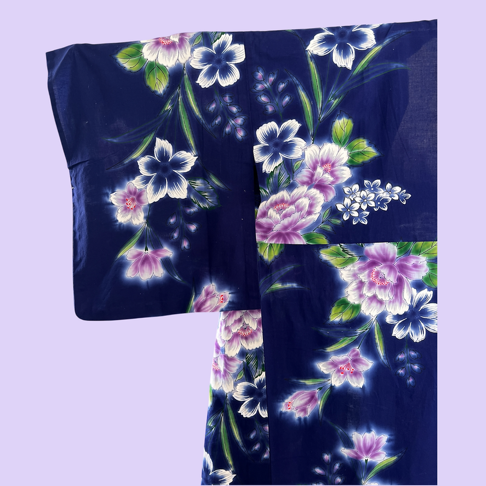 Thumbnail: 浴衣 紫花柄 紺地 浴衣のみ (M-L) / Navy Purple Flower Yukata Only