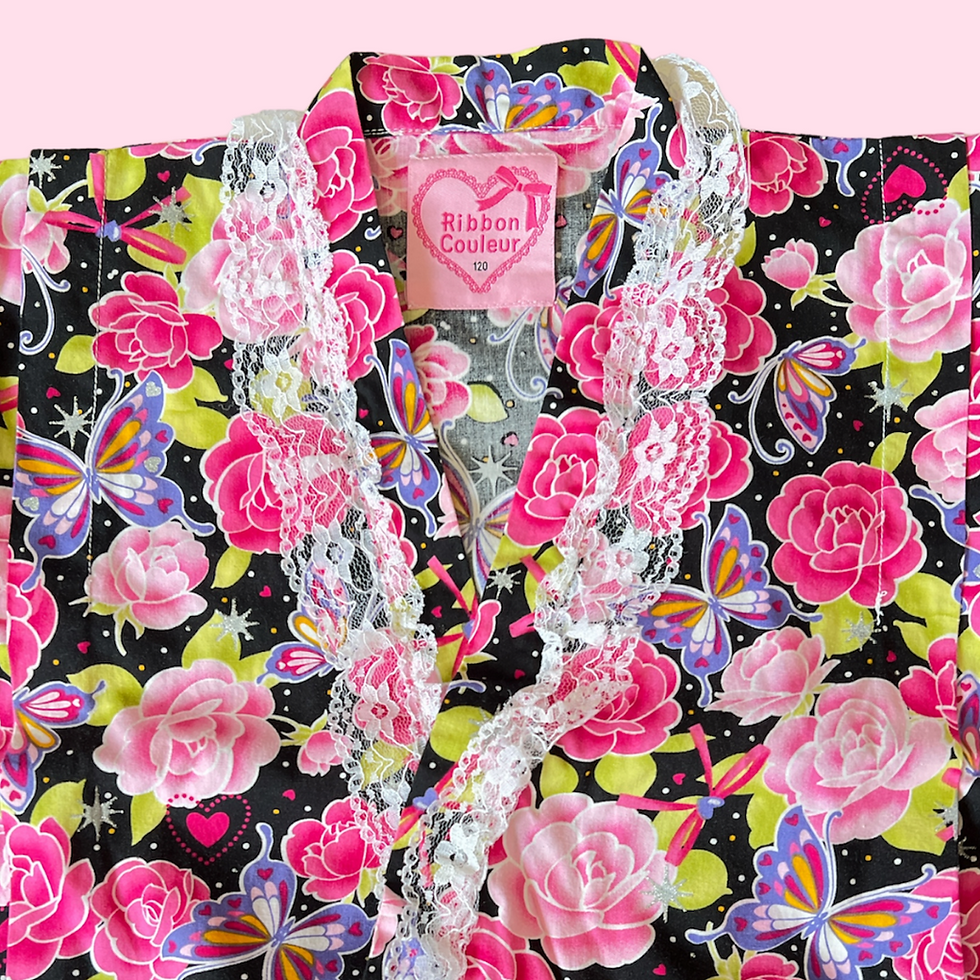 Thumbnail: 子供  女の子  浴衣ドレス  黒ｘピンク  5-8Y  120cm / Girls Yukata Dress Black x Pink 5-8Y 120cm