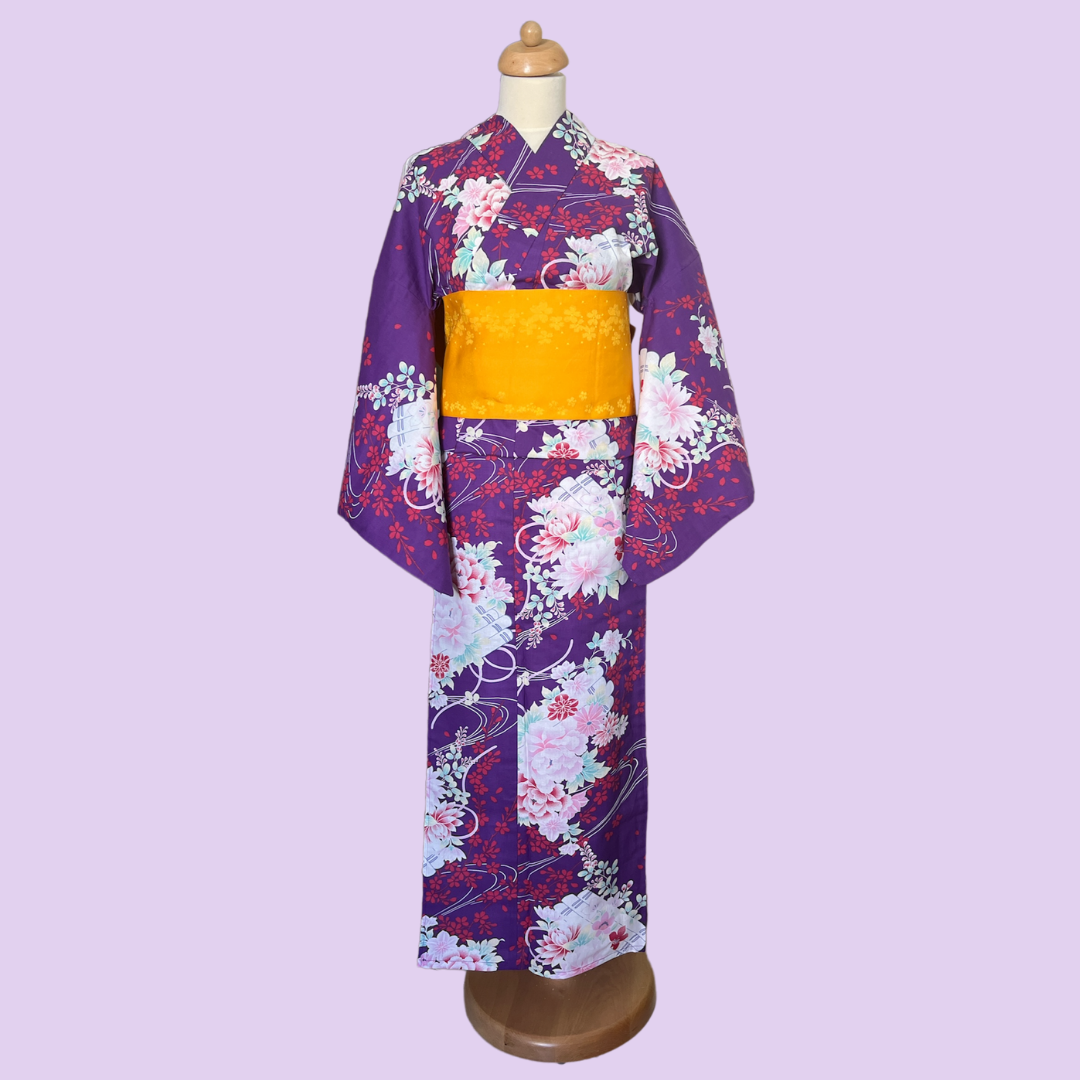 浴衣 紫地 花柄 浴衣のみ / Purple Flower Yukata (Yukata Only)