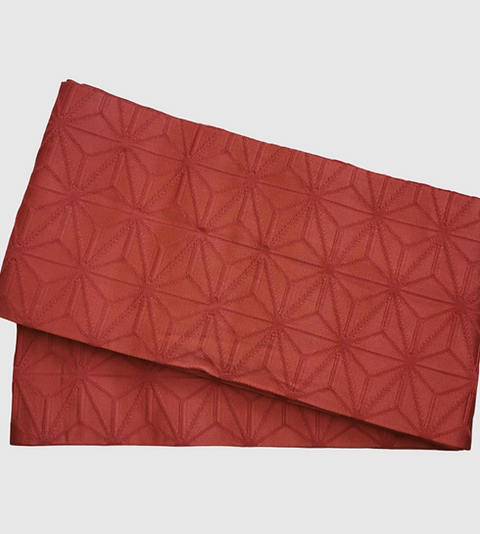 半幅帯 麻の葉柄 赤 / Half-width Obi Hemp Leaf Pattern Red | Al