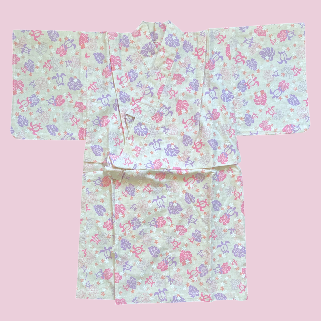子供浴衣 亀柄 白地 50-70cm / Kids Yukata Sakura Pattern White 50-70cm (3-9m)