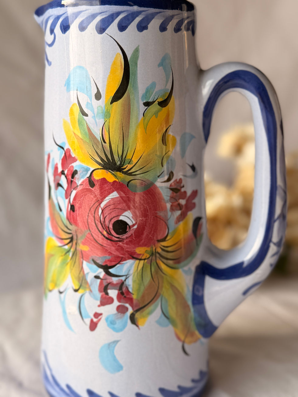 Miniature : Pichet en céramique portugaise peinte à la main – Vase vintage floral – Portugal