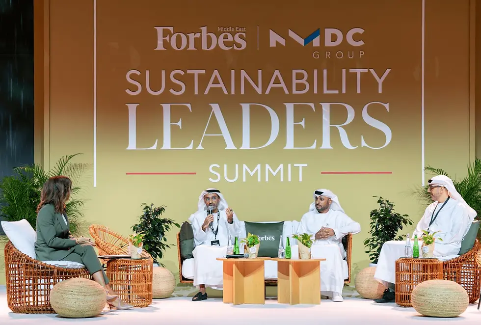 Saeed Alghafri speaking on a panel at the Forbes Middle East Sustainability Leaders Summit