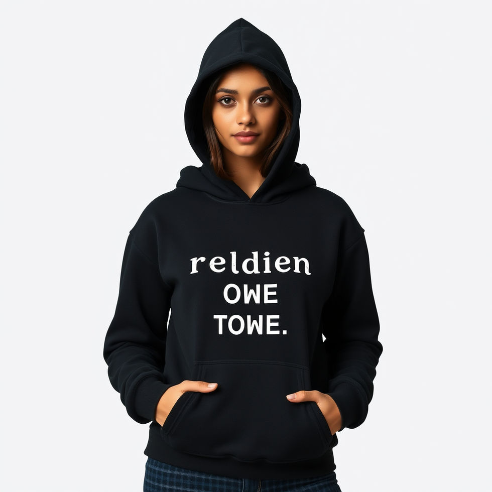 add a trending hoodies design to a young lady, with black colour with minimal words in pri