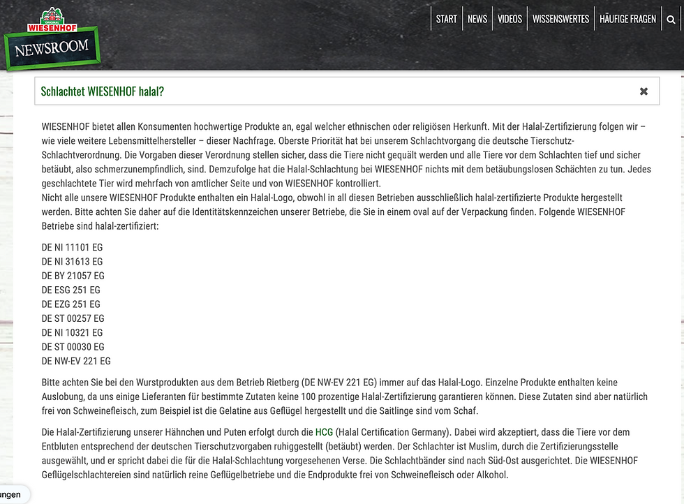 Ist Wiesenhof halal?