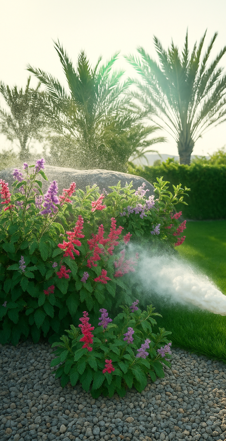 Professional ground application of PHOS-CHEK LCE20W clear fire retardant to residential perimeter vegetation, establishing a proactive wildfire ignition buffer.