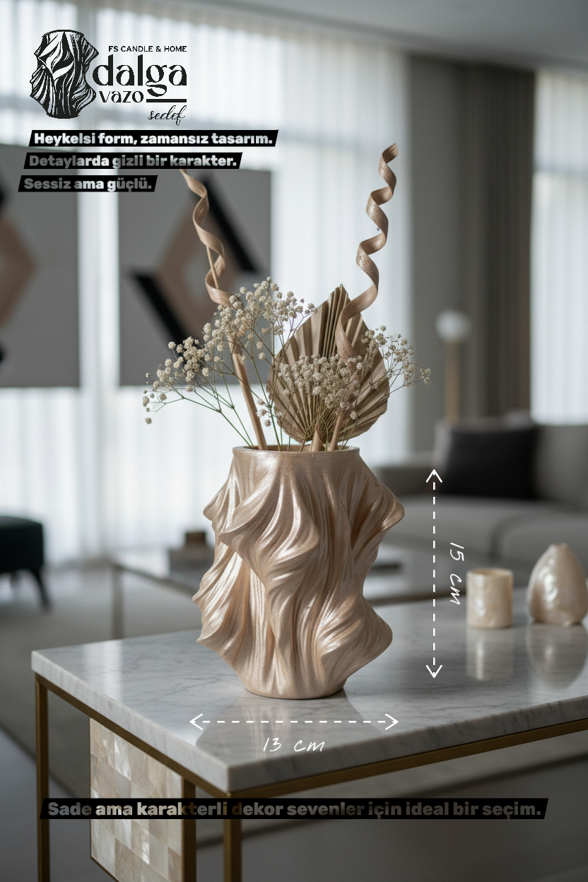 Dalga Vazo Sedef el yapımı dekoratif beton vazo – heykelsi dalga form