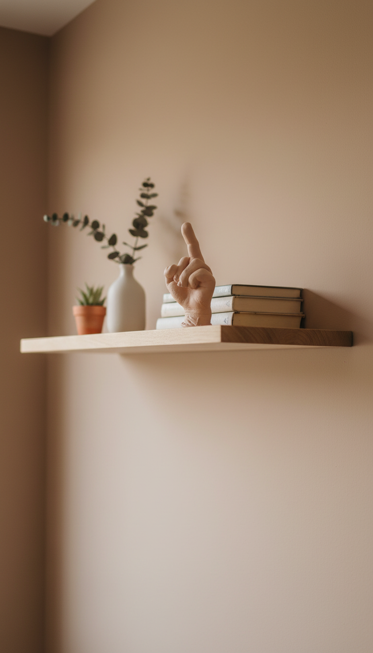 Küçük resim: dresuar üzerinde sergilenen sade beton obje