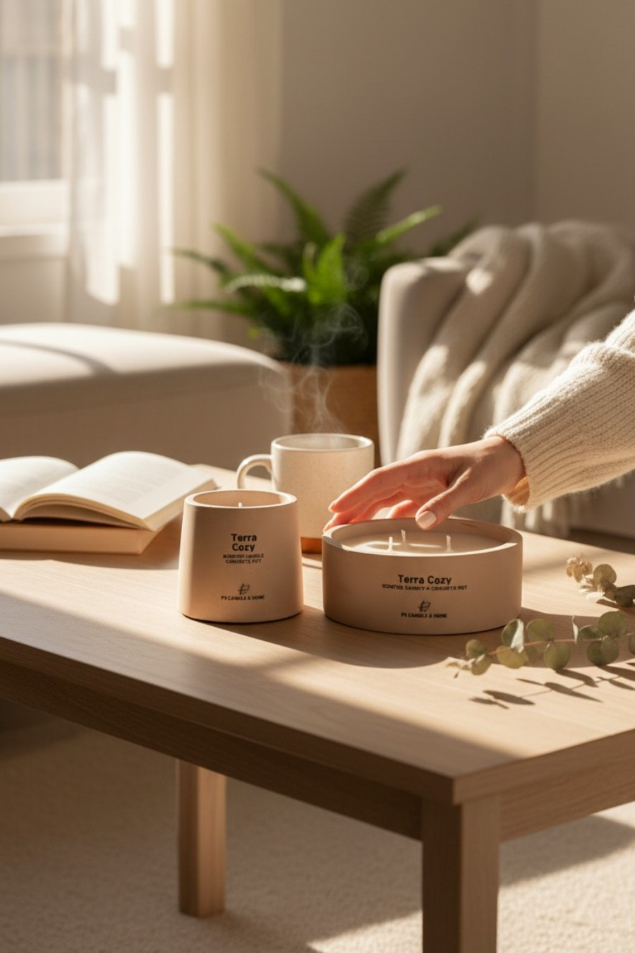 TERRA COZY | Dekoratif Beton Mum Soft Kahve – Sandal Ağacı