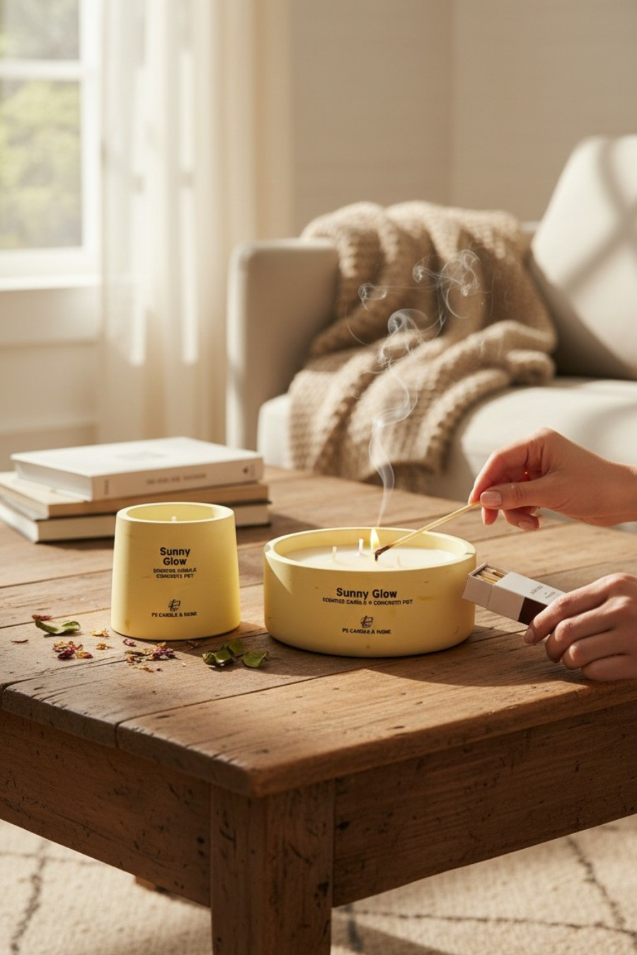Küçük resim: SUNNY GLOW yazılı mum detayı
