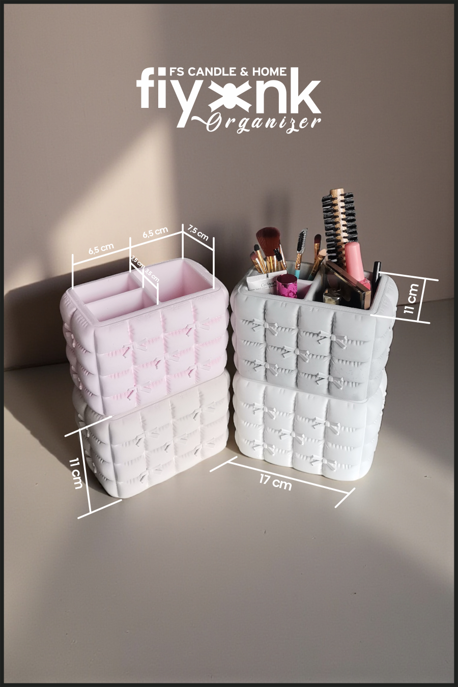 Küçük resim: Fiyonk beyaz el yapımı beton organizer – makyaj banyo masa düzenleyici