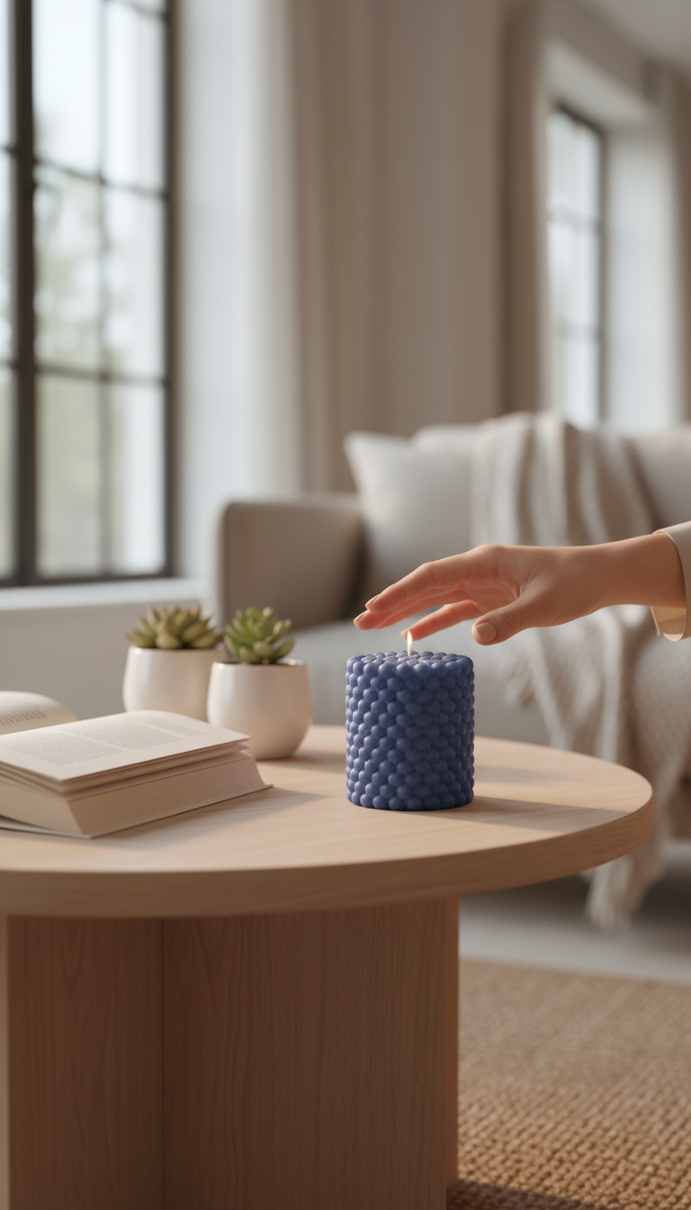 Küçük resim: Estetik ve modern Pure Mood ambiyans mumu gri yakın çekim