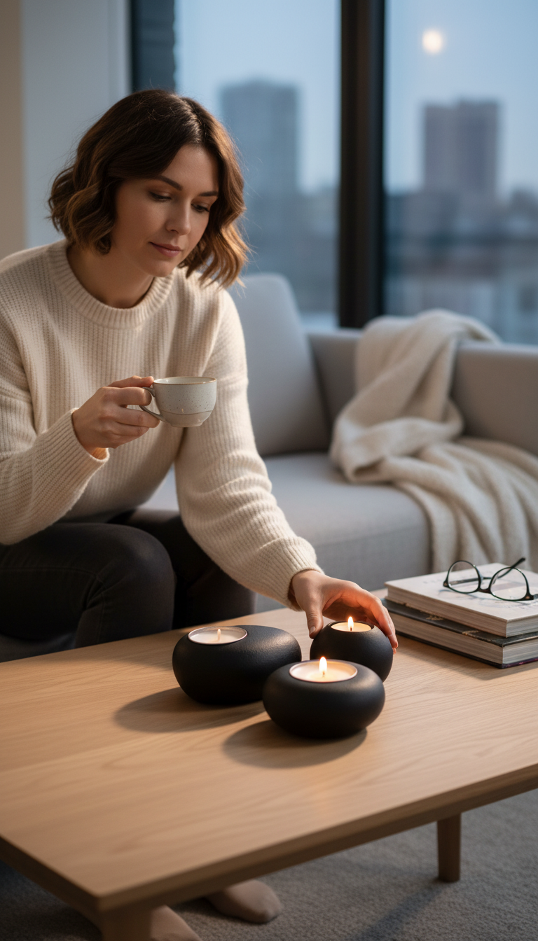 Küçük resim: jumbo ve standart tealight mumlu beton dekor seti