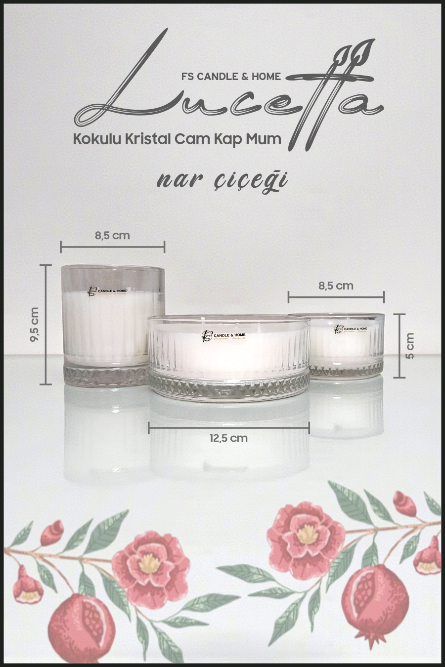 Küçük resim: Lucetta 3'lü kristal cam kapta nar çiçeği kokulu mum premium dekoratif ürün görseli