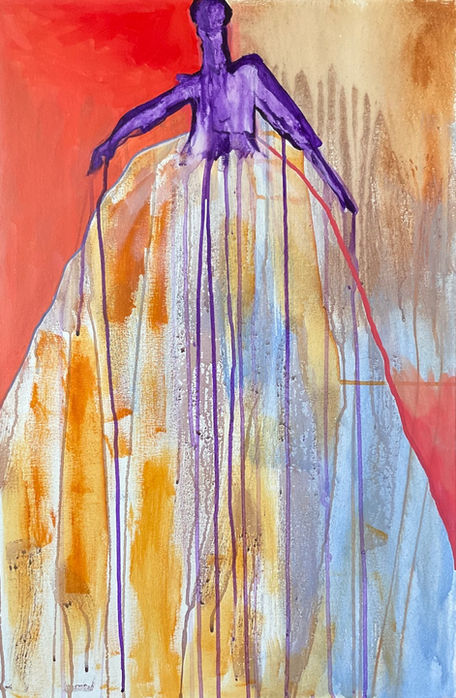 Figure in Purple with Orange and Red Skirt