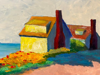 Sunny East End, oil painting on board, by Rick Bankhead.