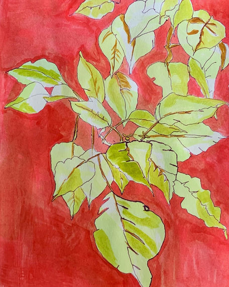 Fauna Leaves on Red Ground