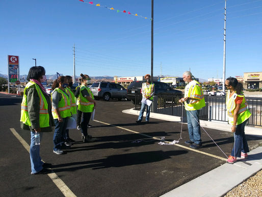 Tom demonstating parking lot layout