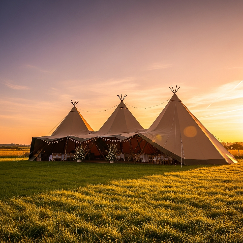 Tipi event hire for outdoor wedding at sunset