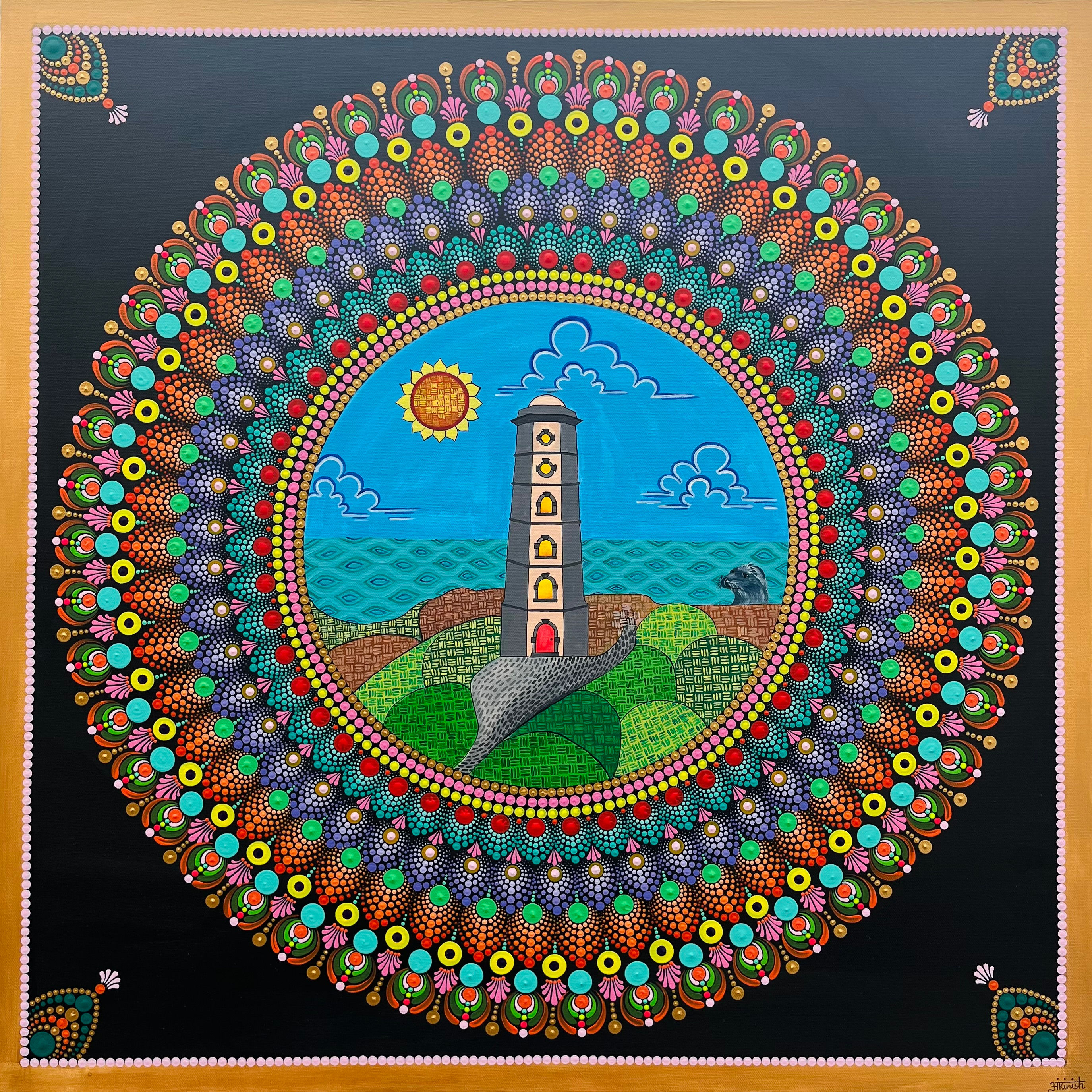 "Wicklow Head Lighthouse - where seals & cliffs meet" 80*80cms