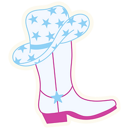 cowboy boot with star cowgirl hat on top