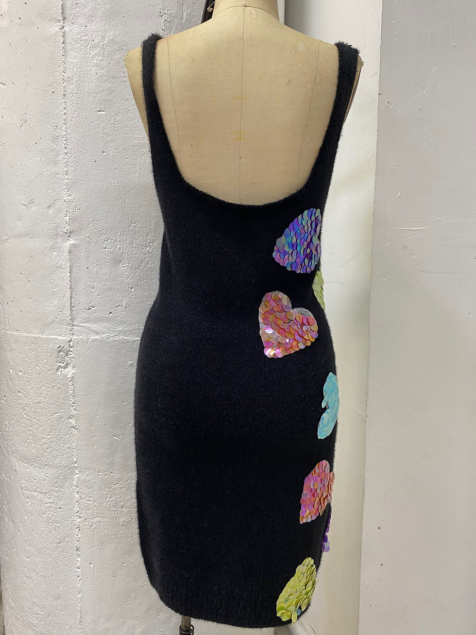 Thumbnail: Sequin Hearts on Furry Black Dress