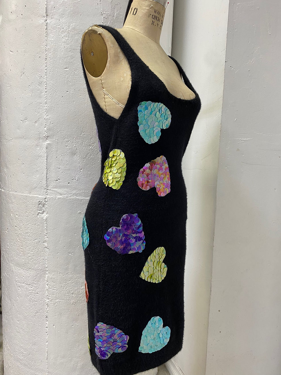 Thumbnail: Sequin Hearts on Furry Black Dress