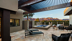 You could have a lovely time in the afternoon, enjoying the beautiful view of the red rocks of Sedona by the pool. The afternoon is the perfect time to unwind and take in the stunning scenery of Sedona's red rocks. Relaxing by the pool in the shade, you can truly appreciate the natural beauty surrounding you. It's a lovely way to spend the day and soak up the tranquility of this picturesque setting.