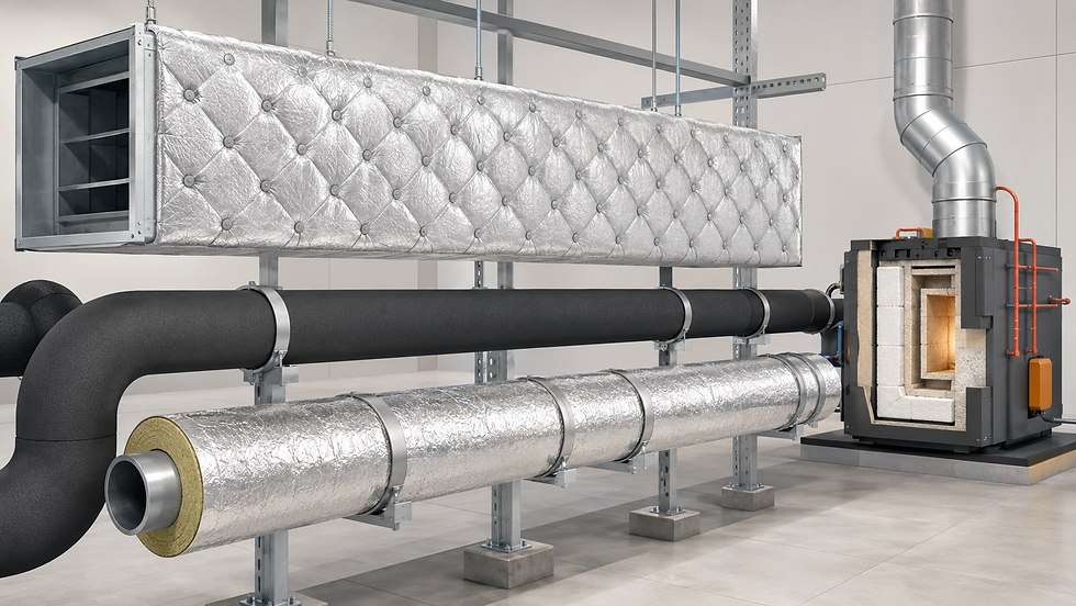 Βιομηχανικές μονώσεις HVAC με υαλοβάμβακα αλουμινίου, Armaflex και κοχύλια πετροβάμβακα