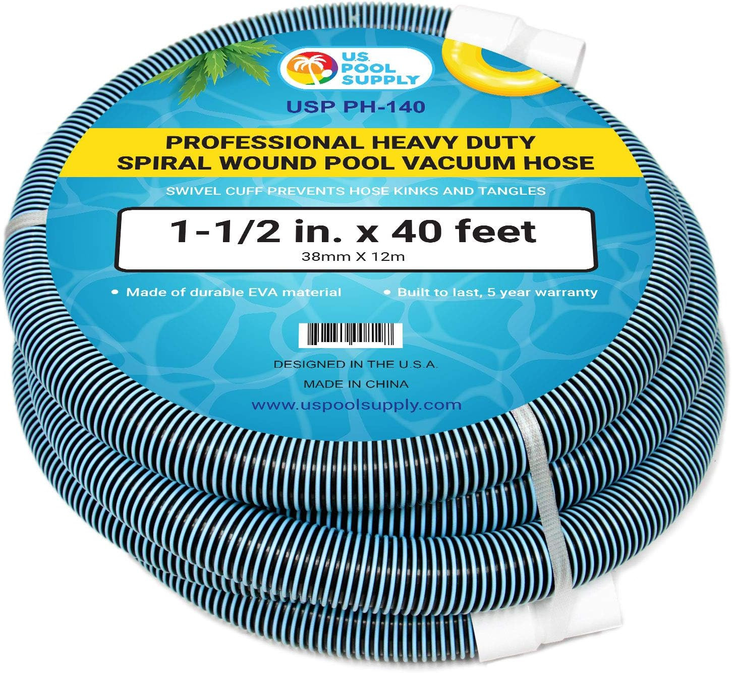 1-1/2" x 36 Foot Professional Heavy Duty Swimming Pool Vacuum Hose