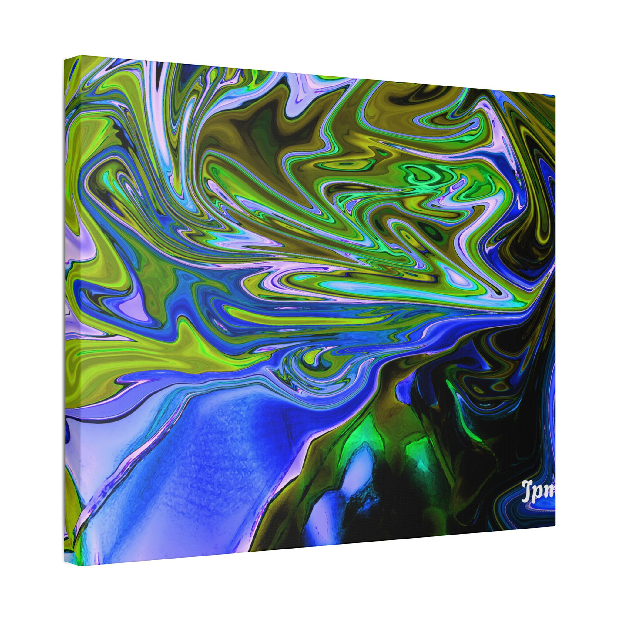 Abstract Green Blue Swirl Canvas Art – Modern Fluid Painting Wall Decor