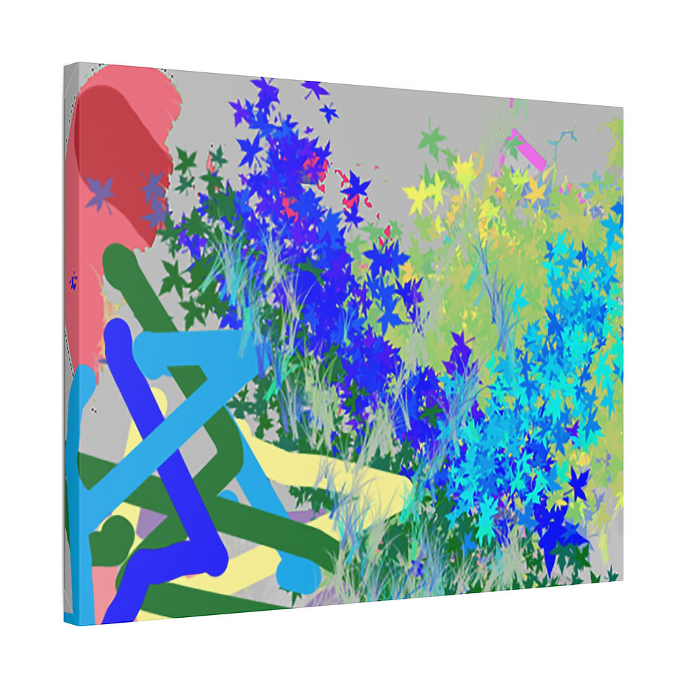 Thumbnail: Floral Abstract Canvas Print — Vibrant Blue & Green Garden Wall Art