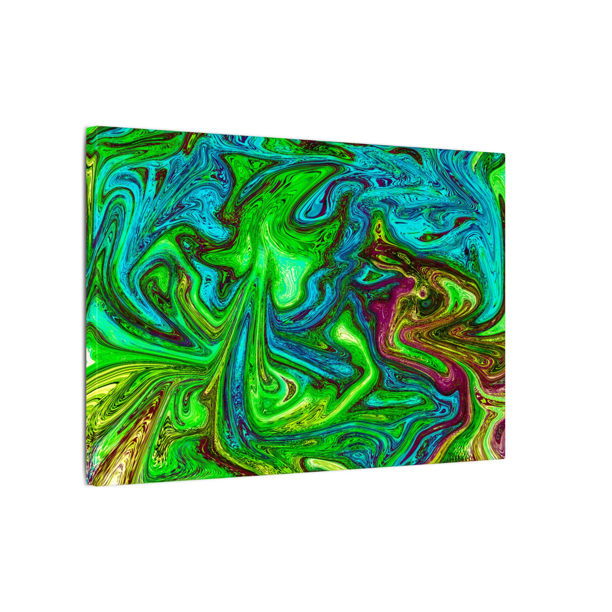 Abstract Green Marble Swirl Canvas Wall Art — Vibrant Fluid Painting Print
