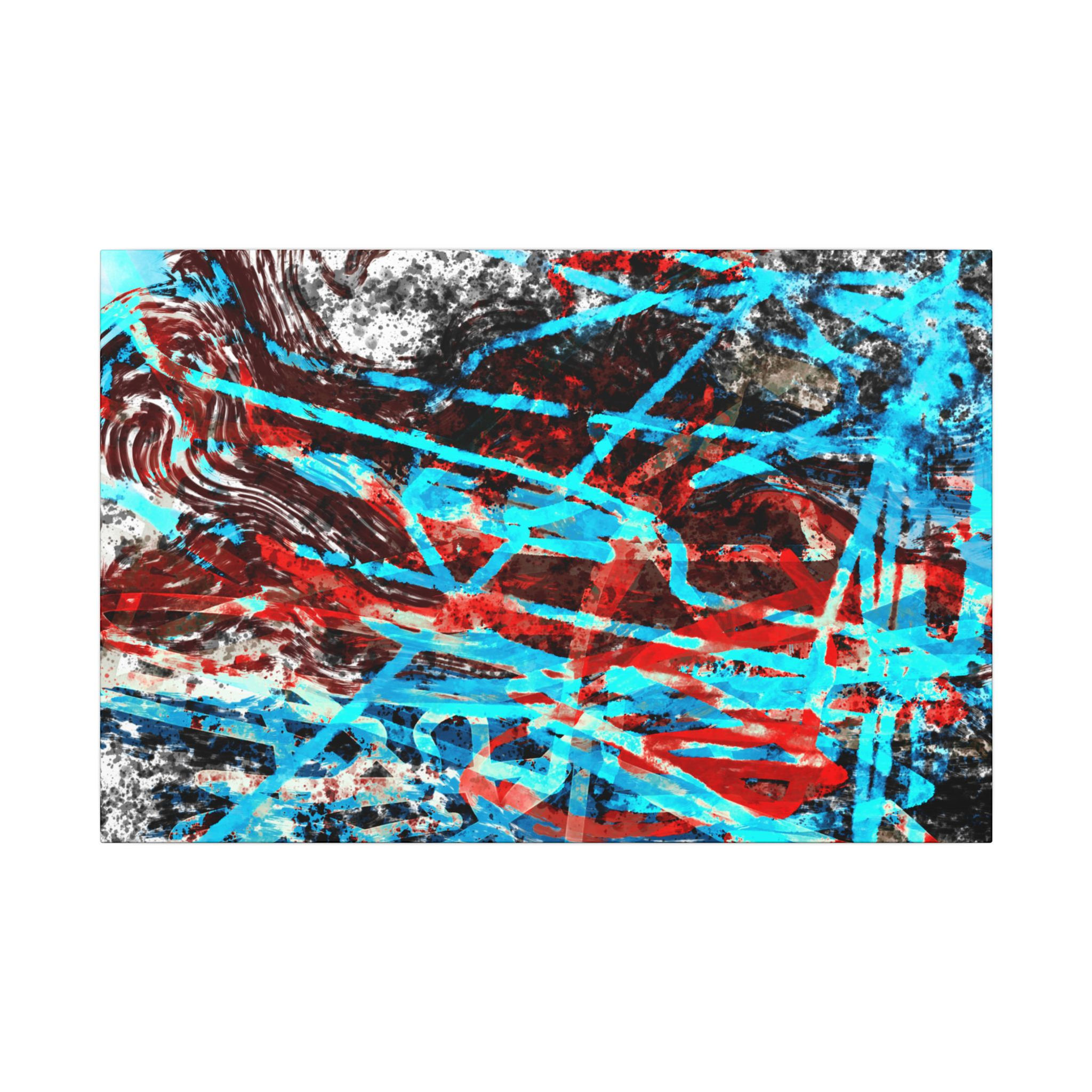 Abstract Red & Teal Matte Canvas Wall Art — Stretched Modern Painting