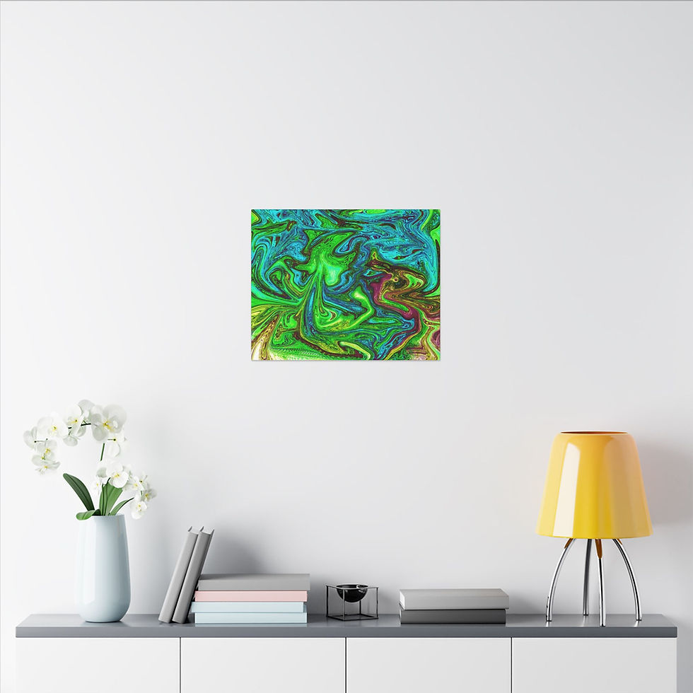 Thumbnail: Abstract Green Marble Swirl Canvas Wall Art — Vibrant Fluid Painting Print