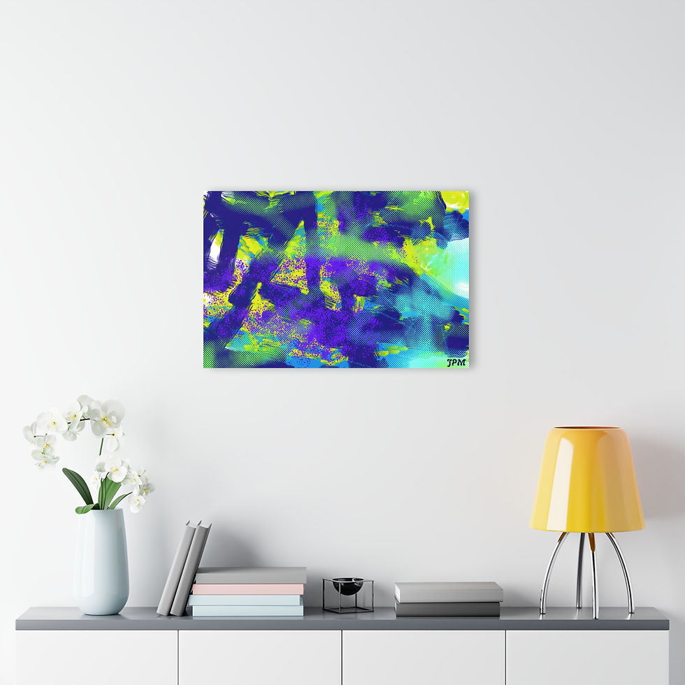 Thumbnail: Abstract Oceanic Acrylic Print — Blue & Yellow French Cleat Hanging 